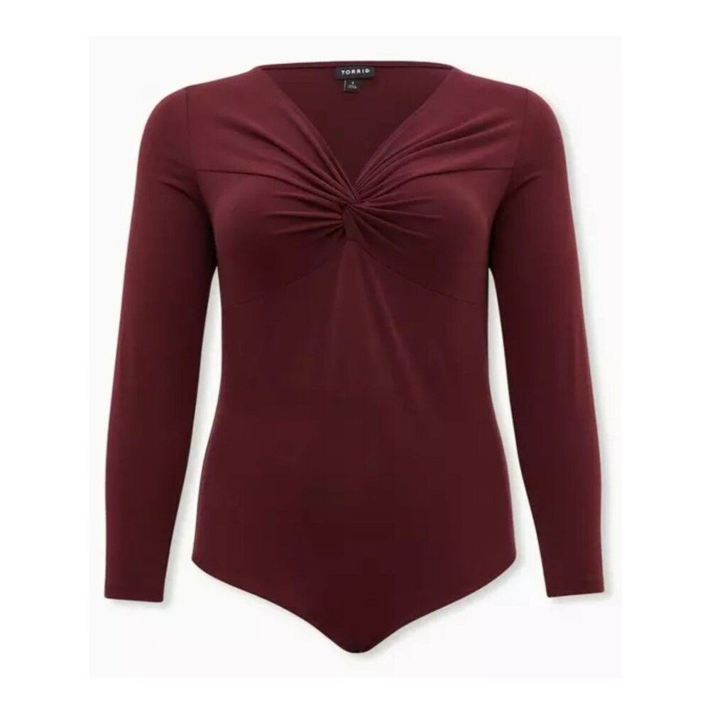 NEW Torrid 1 Studio (1X) Wine Twist-Front Deep V Bodysuit 3662-CR